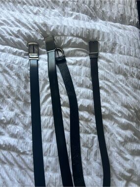 Boconi Black Leather Belt with Brushed Silver Buckle